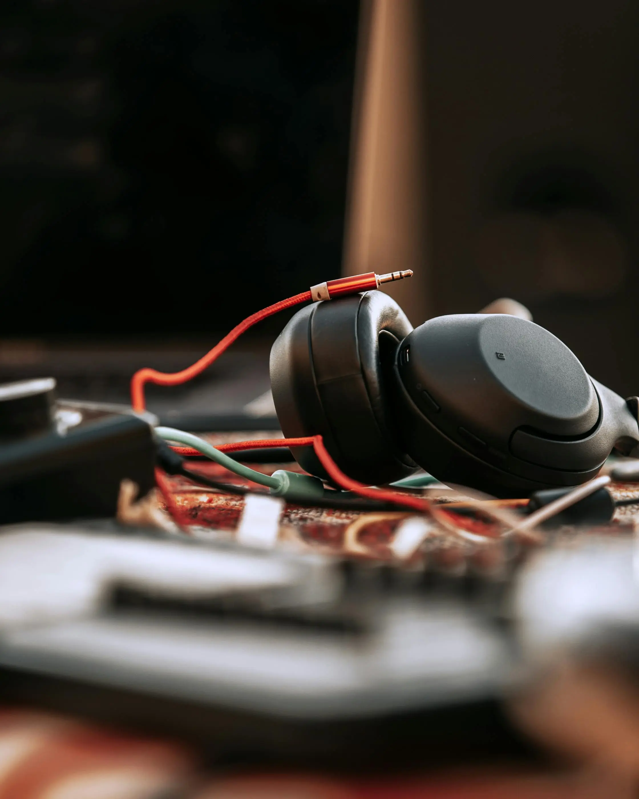 نمای نزدیک جک ۳.۵ میلی‌متری یا USB هدست سیم‌دار مناسب لپ‌تاپ و گوشی